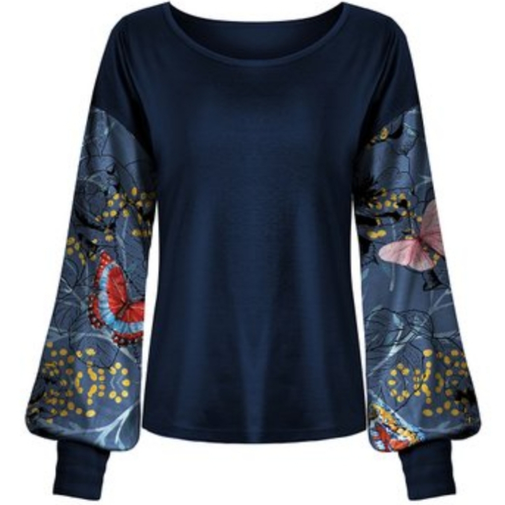New Floral Bishop Sleeve Navy Tunic Size (Med)
